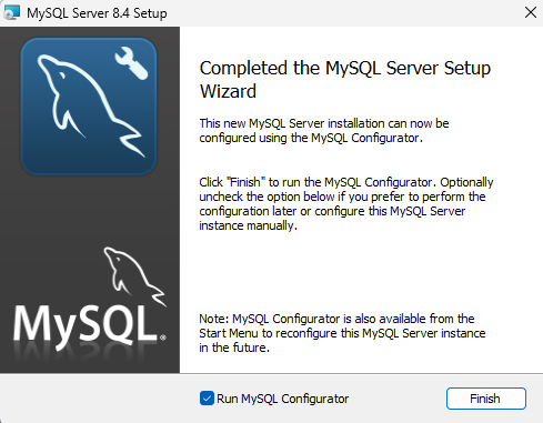 MySQL Serverのインストール完了とConfigurator起動の確認画面