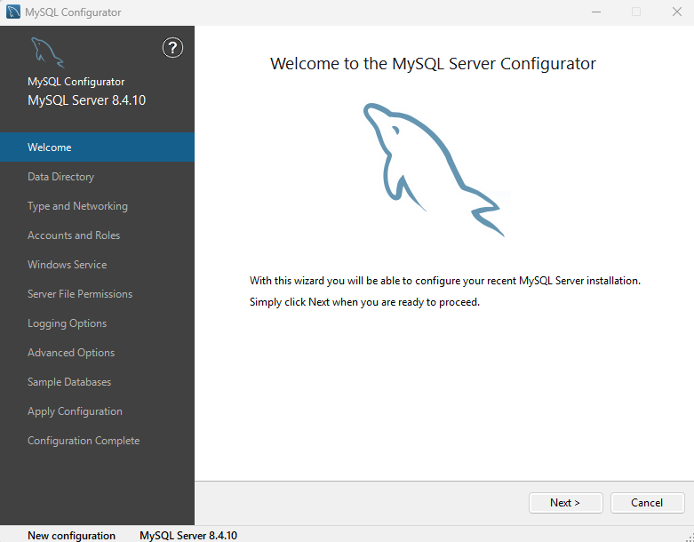 MySQL Server Configuratorの開始画面